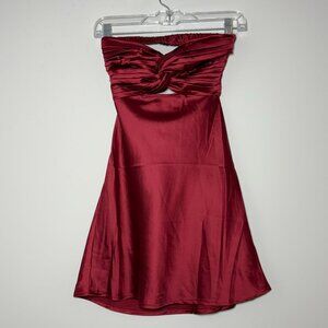 Princess Polly Shellie Strapless Cutout Satin Minidress – Burgundy Size 0 (NWOT)